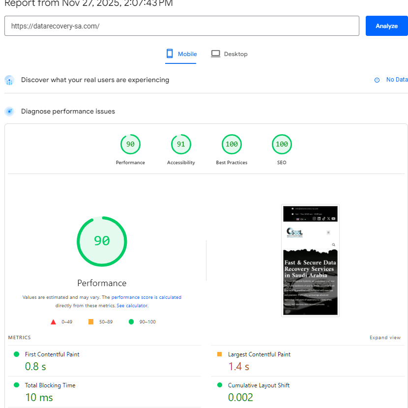 تحسين محركات البحث وتطوير تجربة المستخدم لشركة أصول